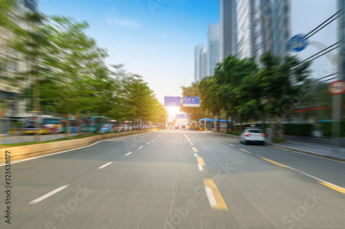 empty highway with cityscape and skyline of shenzhen China