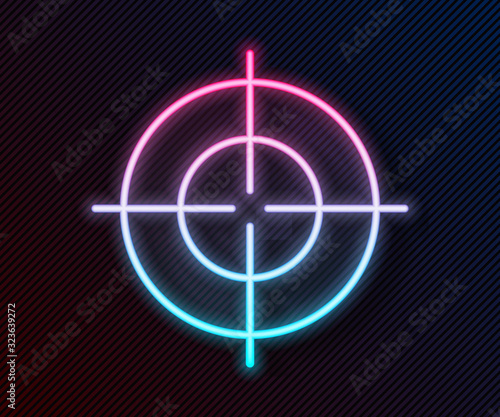 Glowing neon line Target sport icon isolated on black background. Clean target with numbers for shooting range or shooting. Vector Illustration
