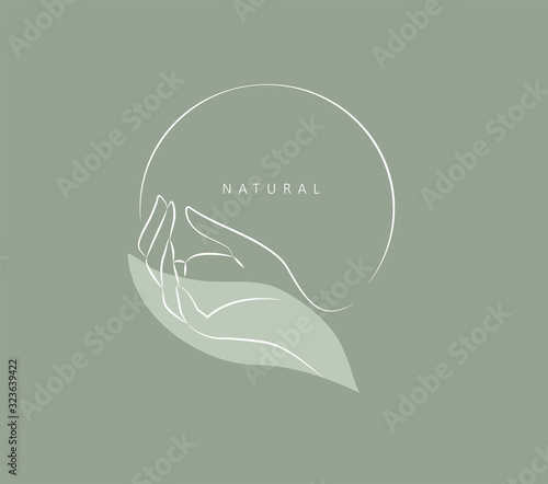 Logo design template in trendy linear minimal style. Vector abstract hands. Abstract symbol for organic products, beauty cosmetics, jewellery