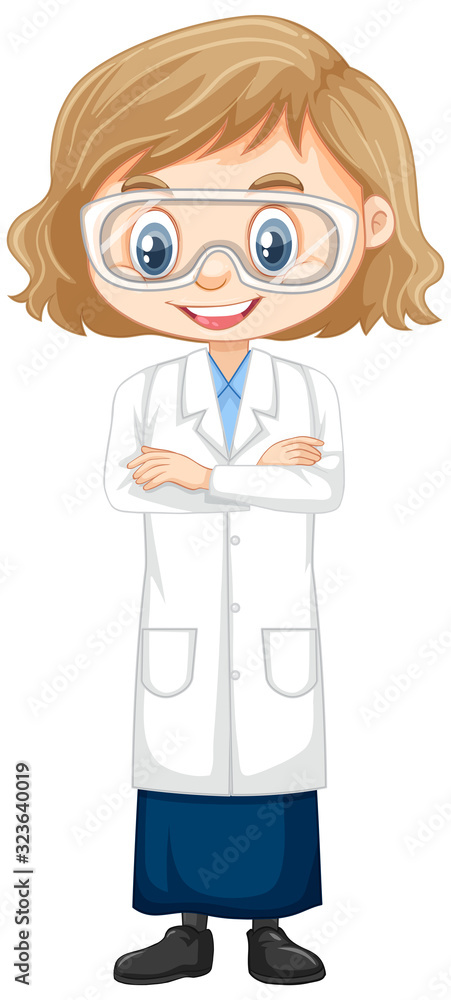 Girl wearing science gown on white background Girl wearing science gown on white background