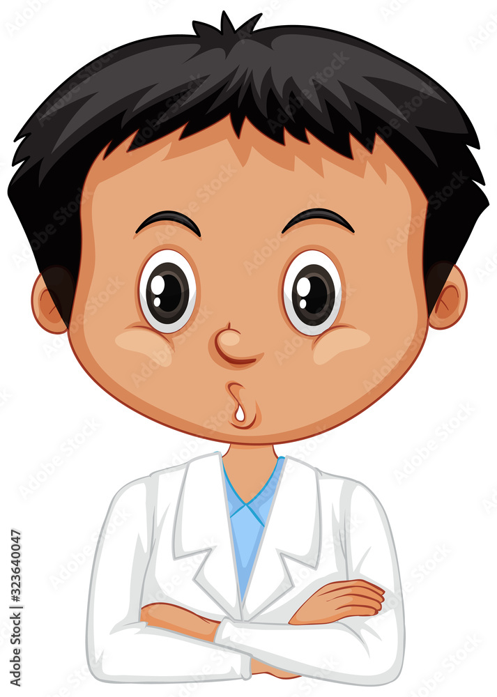 Boy wearing lab gown on white background Boy wearing lab gown on white background