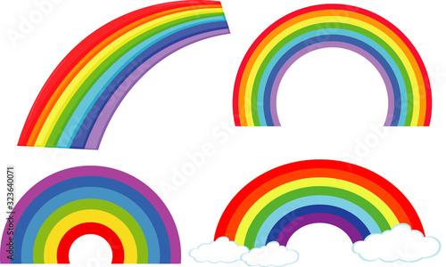 Set of different shapes of rainbows on white background