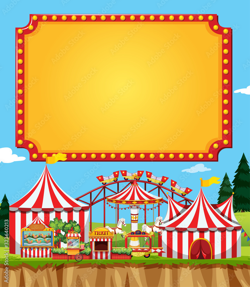 Circus scene with sign template in the sky Circus scene with sign template in the sky