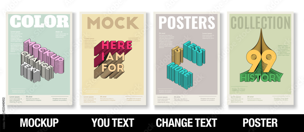 Modern and minimalist  poster collection  design template 3D Text Effect Mockup /full editable