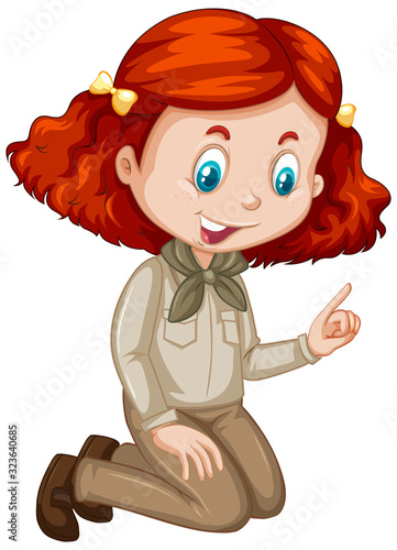 Girl in brown uniform on white background