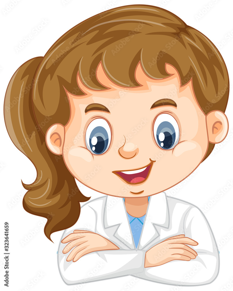 Girl in science gown on white background Girl in science gown on white background
