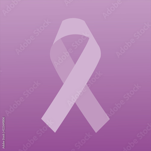 Awareness purple ribbon. Realistic purple ribbon, epilepsy awareness symbol, isolated on violet background.