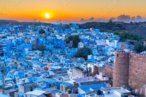 Jodhpur, the Blue City, Rajasthan, India, Blue houses at sunset in Jodhpu. © Kalyakan