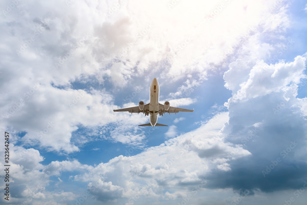High-altitude airplane and beautiful sky in spring High-altitude airplane and beautiful sky in spring