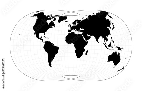 Abstract map of world. Laskowski tri-optimal projection. Plan world geographical map with graticlue lines. Vector illustration.