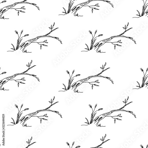 Tree branches. Line drawing, sketch. Seamless pattern. Vector illustration.