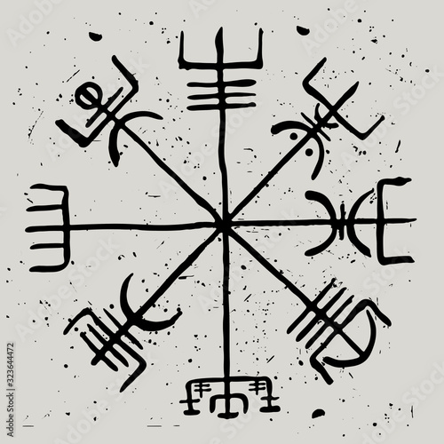Vegvisir. The Scandinavian runic symbol of travelers and sailors. Vector illustration
