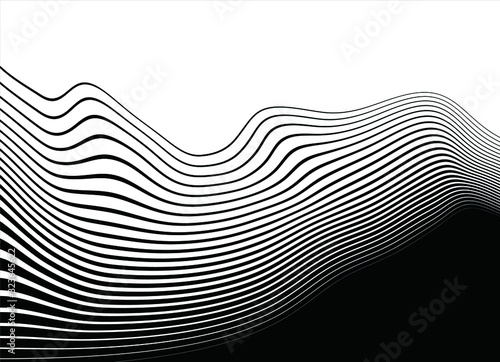 Modern black and white background with a transition from black to white with wavy lines. For covers, business cards, banners, prints on clothes, wall decor, canvases, websites