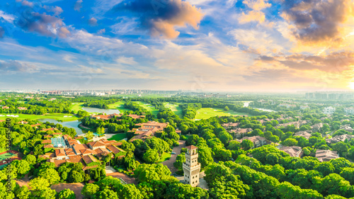 Aerial view of a beautiful green golf course in Shanghai. © ABCDstock