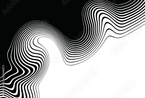 Modern vector background with transition curved lines from black to white. For covers, business cards, banners, wall decor, posters, sites, posts on social networks, videos. Vector illustration