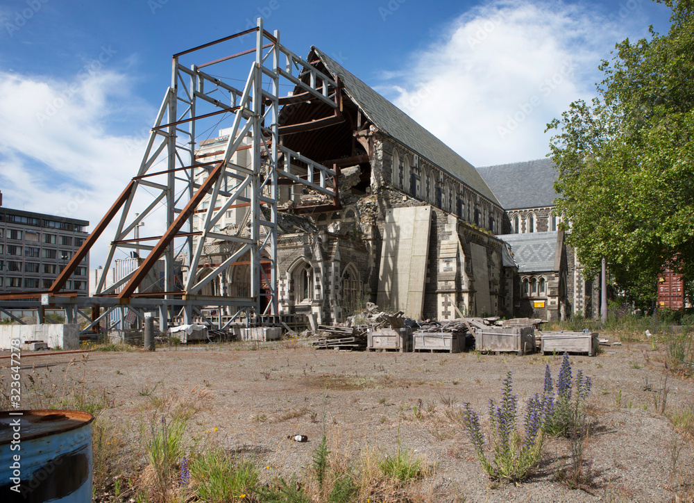 Christchurch after the earthquake New Zealand. Demolished cathedral