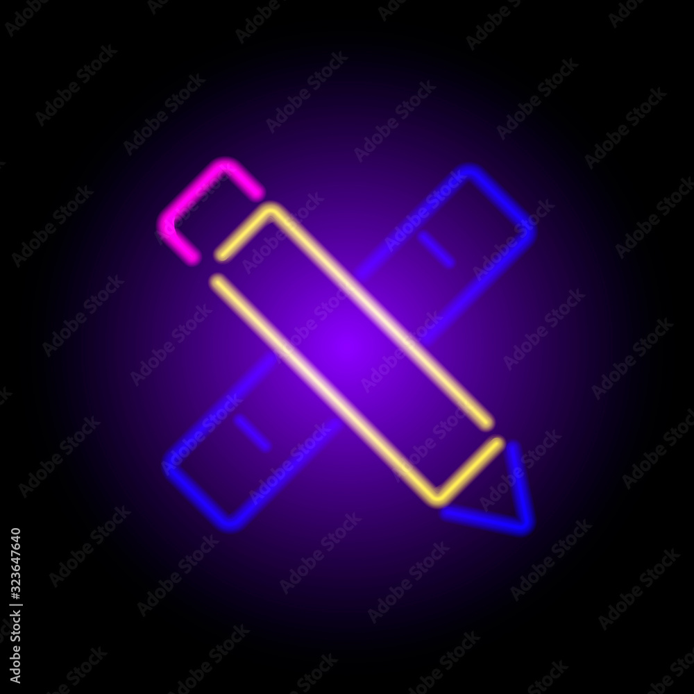 color flat icon pencil with a ruler pink neon color flat icon pencil with a ruler pink neon