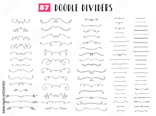 Set of decorative elements. Dividers, borders, ornaments and separators. Vector pattern templates.