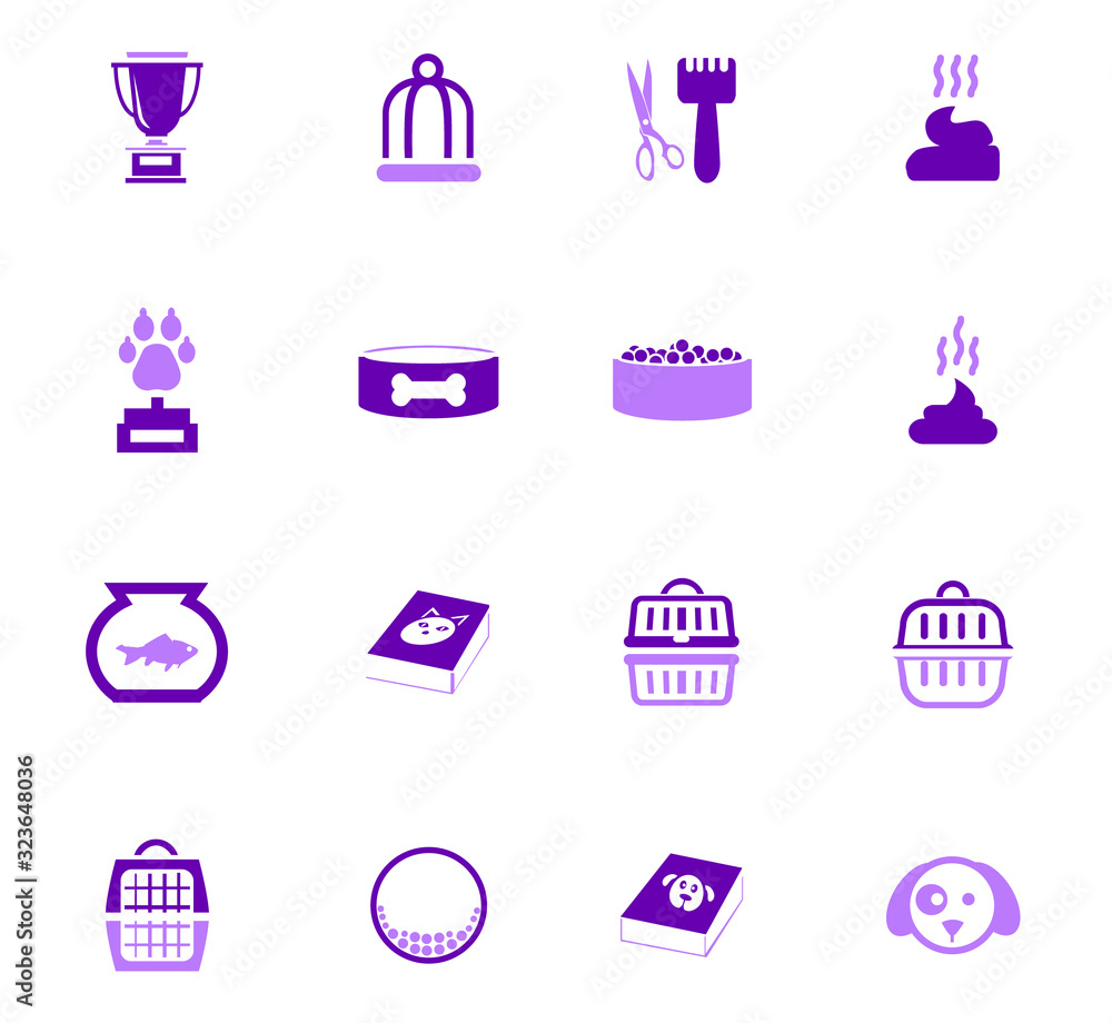 Goods for pets icons set Goods for pets icons set
