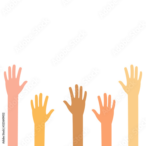 A set of hands symbolizing a team or teamwork flat color icon for business, inclusion concept, different nationality isolated