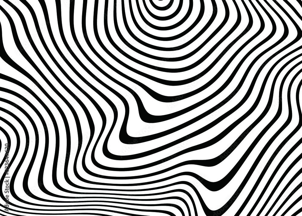 Modern geometric black and white abstract pattern of curved lines. For covers, business cards, banners, engravings on clothing, wall decorations, posters, canvases, sites. Vector illustration Modern geometric black and white abstract pattern of curved lines. For covers, business cards, banners, engravings on clothing, wall decorations, posters, canvases, sites. Vector illustration