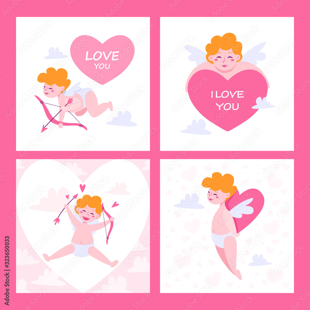 Cute little cupid for valentine day. Baby cupid with bow and arrow. Cute little cupid for valentine day. Baby cupid with bow and arrow.