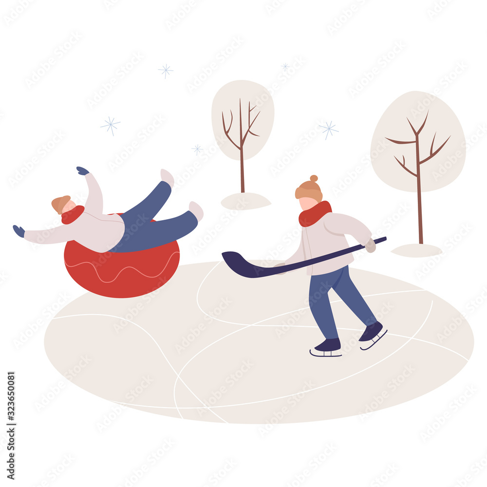Boy playing hockey and ice skating Boy playing hockey and ice skating