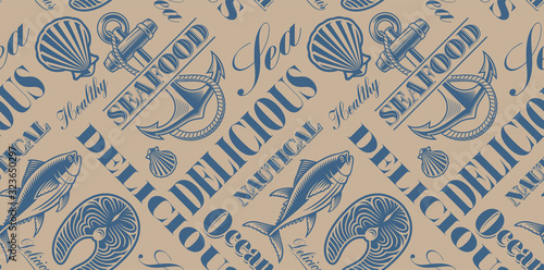 Vector seamless pattern for seafood theme