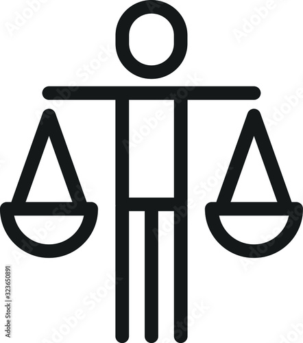 A person with a scale symbolising ethics, Ethics icon, vector line illustration