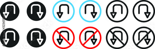 No turn icon symbol, vector line illustration