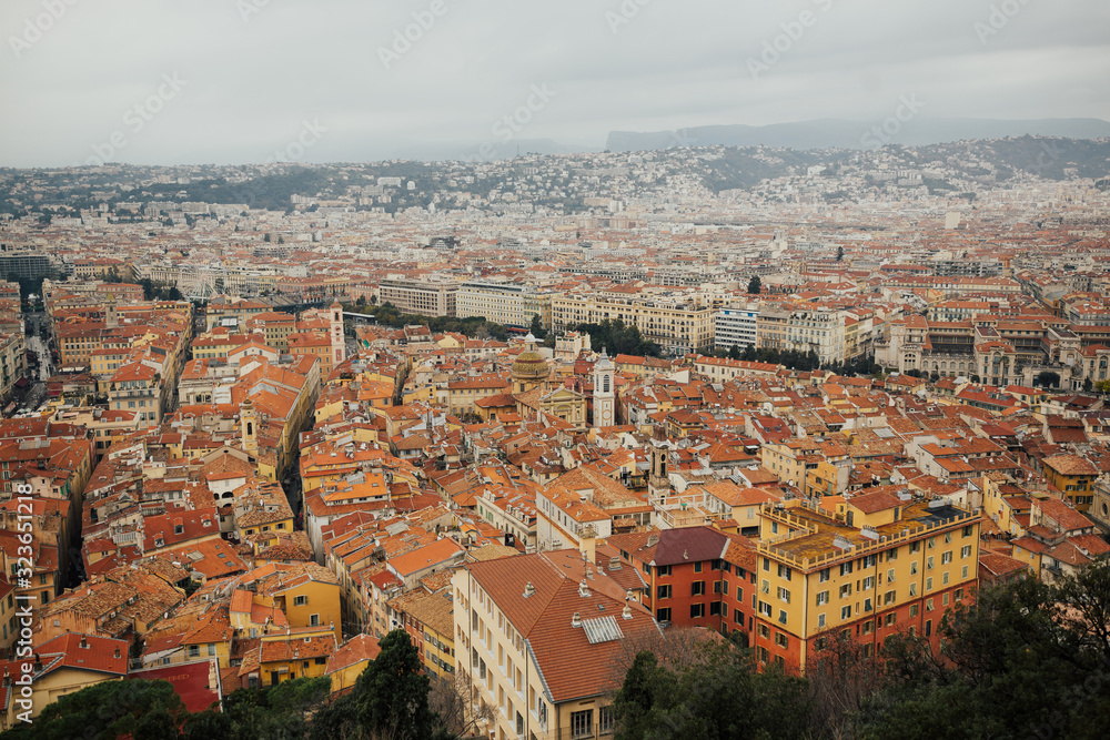 View of Nice cityscape onto the Old Town in Nice. Old Town view from the top. View of Nice cityscape onto the Old Town in Nice. 