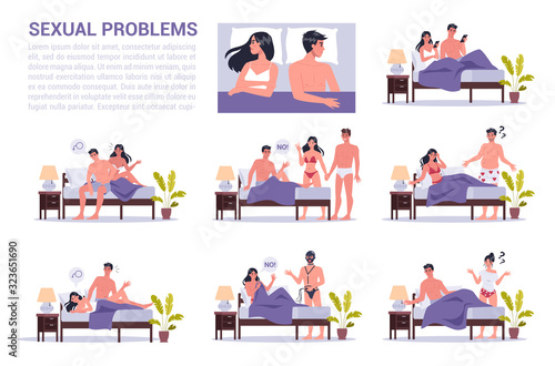 Pair of man and woman lying turned away in bed. Concept of sexual