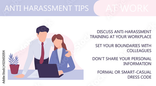 Sexual assault and harassment at work prevention infographic.