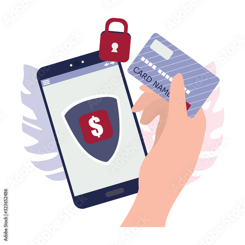 Safe mobile payment concept.Making money transaction on digital device.