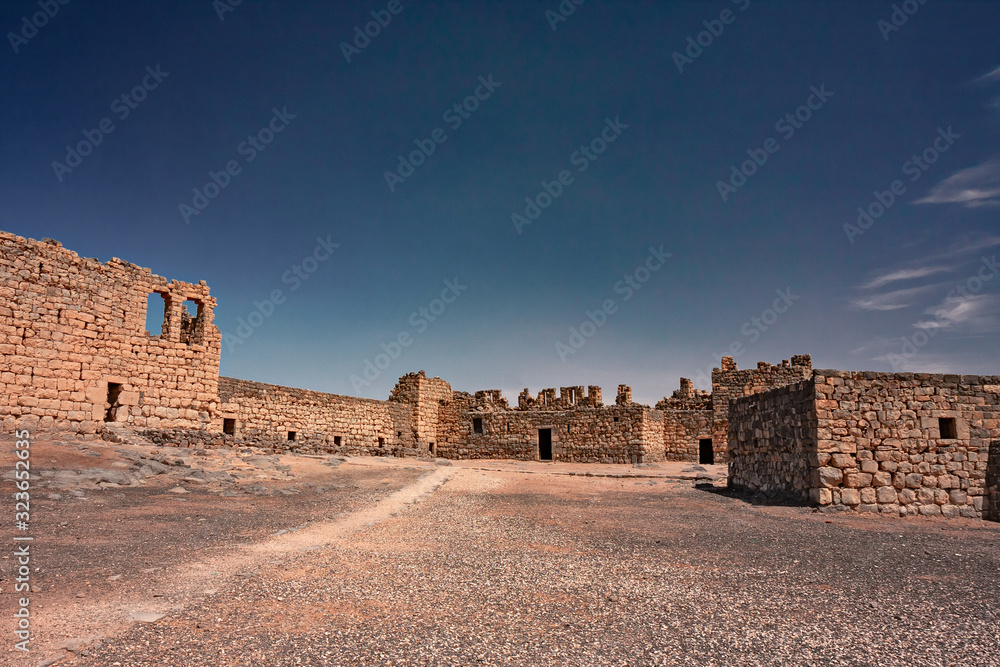 View of the archaeological ruins of Qasr Al Azraq castle in Jordan.