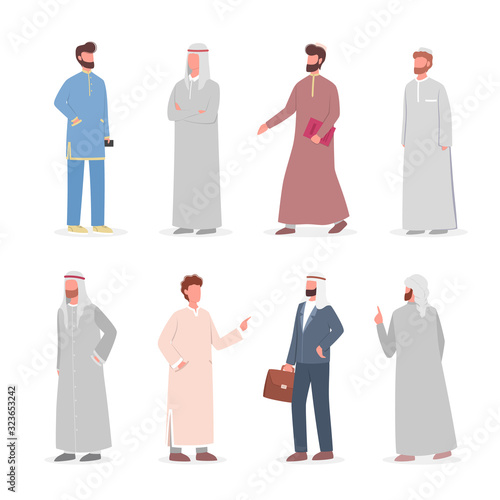 Big muslim people set. Arabian woman and man collection