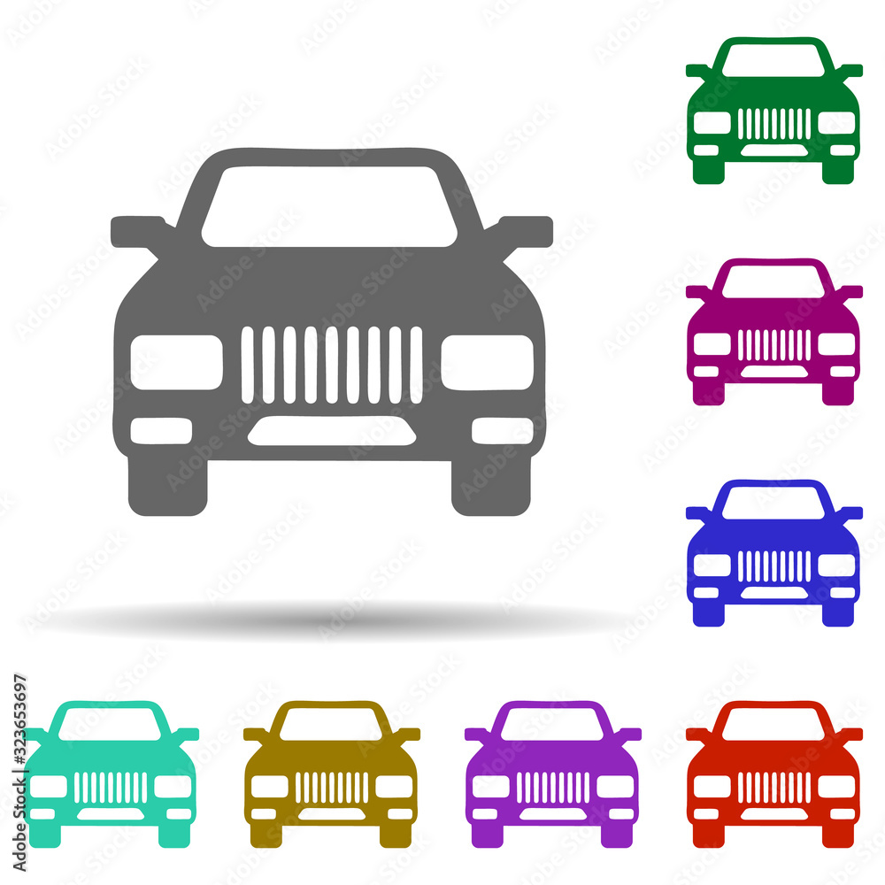 Front view auto, car in multi color style icon. Simple glyph, flat vector of transport icons for ui and ux, website or mobile application Front view auto, car in multi color style icon. Simple glyph, flat vector of transport icons for ui and ux, website or mobile application
