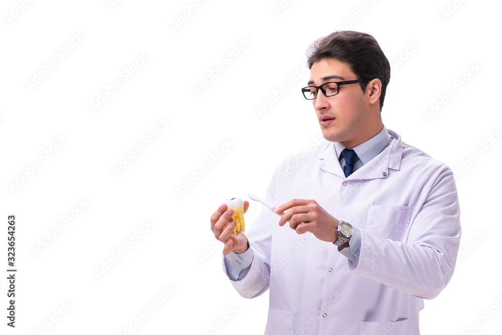 Young male doctor stomatologist isolated on white Young male doctor stomatologist isolated on white