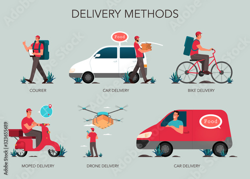 Food delivery web banner set. Online delivery concept.