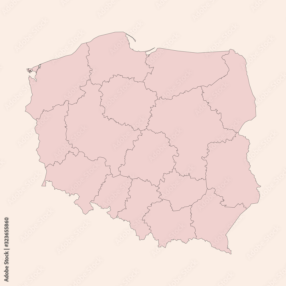 Poland map provinces with boundaries graphics design. Vintage pink shade background vector. Perfect for business concepts, backgrounds, backdrop, banner, poster, sticker, label and wallpapers.