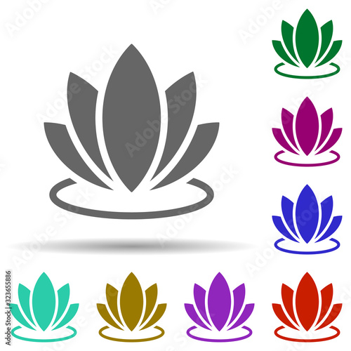 Lotus in multi color style icon. Simple glyph, flat vector of world religiosity icons for ui and ux, website or mobile application