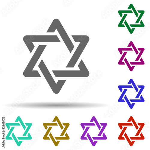 Star of david in multi color style icon. Simple glyph, flat vector of world religiosity icons for ui and ux, website or mobile application