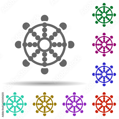 Wheel of dharma in multi color style icon. Simple glyph, flat vector of world religiosity icons for ui and ux, website or mobile application