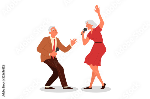 Senior people singing karaoke. Old peope singing song