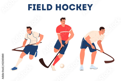 Isolated vector illustration of male field hockey athlete.