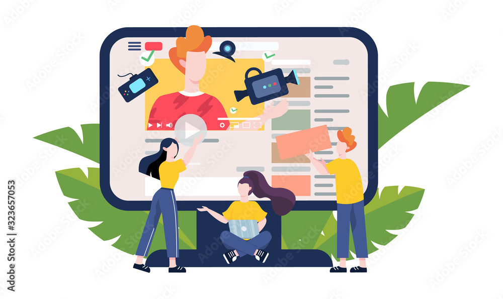 Blogger concept illustration. Watch content in the internet. Blogger concept illustration. Watch content in the internet.