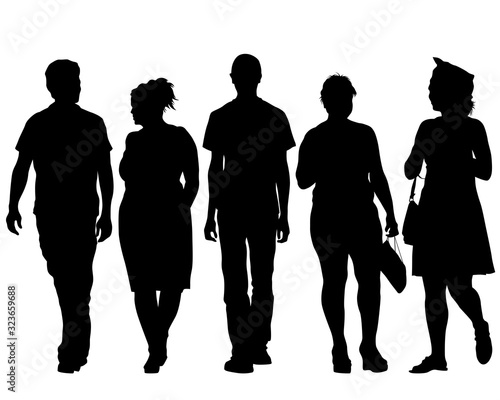Big crowds people on street. Isolated silhouette on a white background