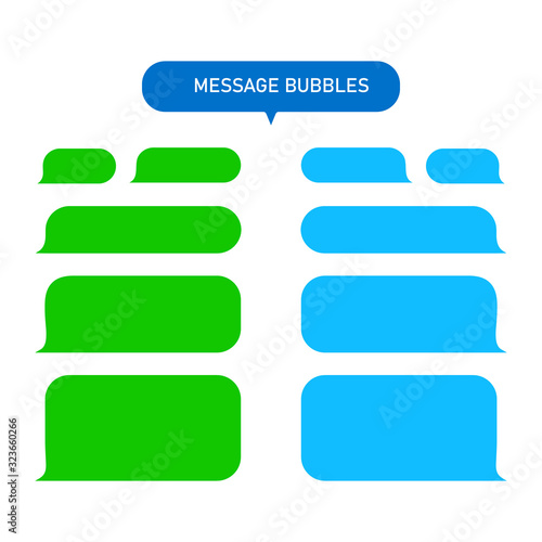 Messages bubbles for chat, text-sms, mms isolated on white background. Modern chat service in flat style. Blank green and blue speech messages-communication elements. Web messenger interface. Vector
