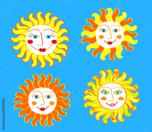 Sun on a white background. Shrovetide. Cartoon. Vector illustration.