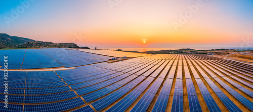 Aerial view of Solar panel, photovoltaic, alternative electricity source - co...